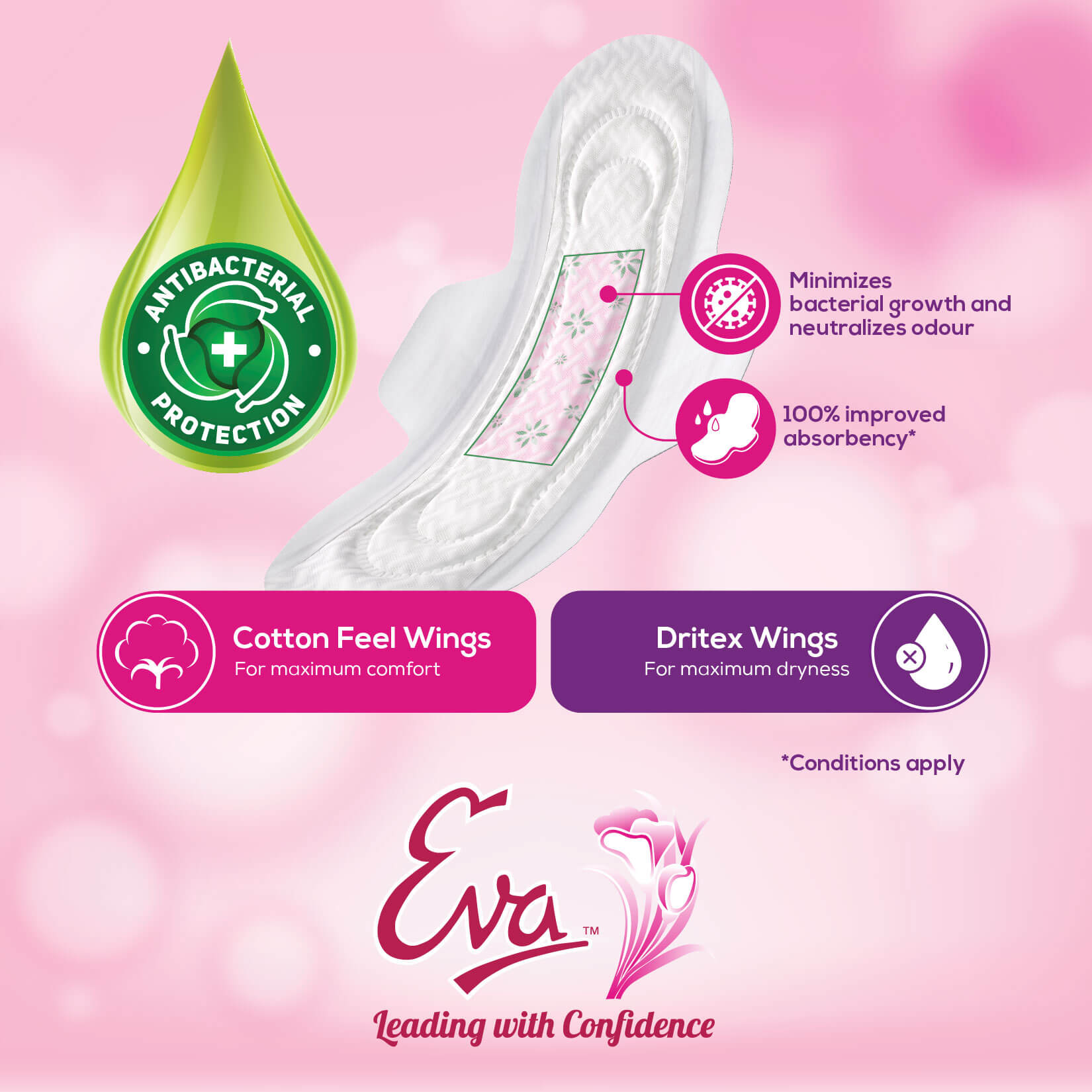 Eva Launches Sanitary Napkin Enhanced with an all new antibacterial layer infused with green tea